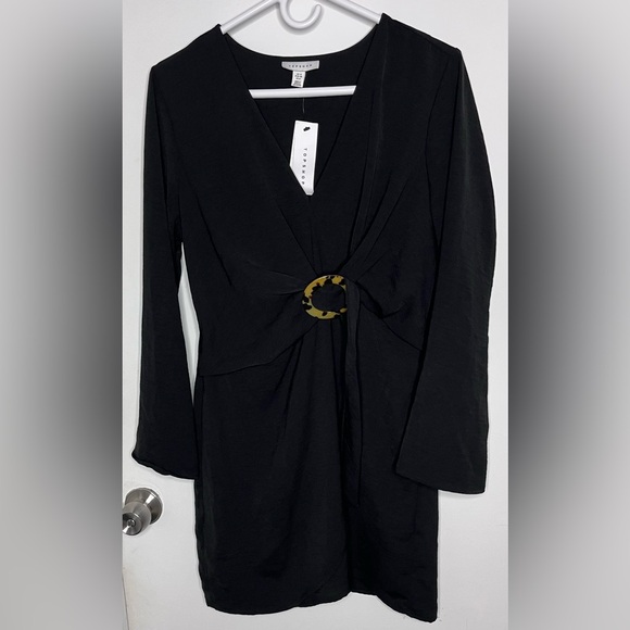 Topshop black horn ring mini long sleeve dress - Picture 3 of 14